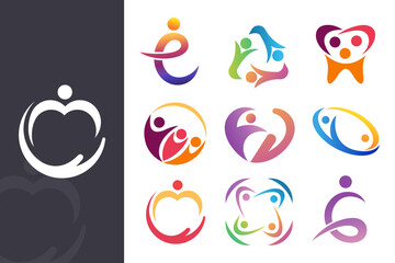 Wall Mural - human logo design , charity icon , social and community symbol . vector illustration