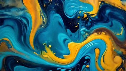 Canvas Print - Fluid art drawing video, abstract acrylic texture with flowing effect. Liquid paint backdrop with chaotic waves and swirls. Artistic background motion with glitter