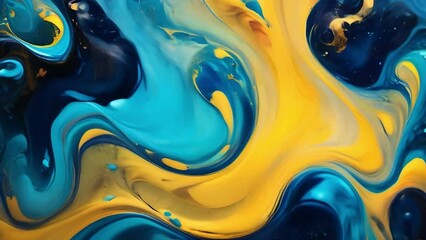 Aufkleber - Fluid art drawing video, abstract acrylic texture with flowing effect. Liquid paint backdrop with chaotic waves and swirls. Artistic background motion with glitter