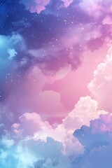 pink and blue cloud with stars in gradient sky