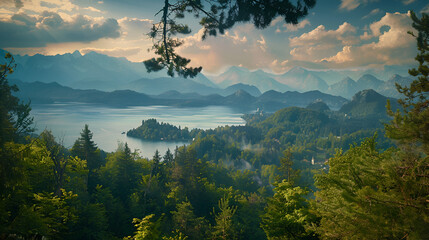 Wall Mural - a highly realistic photograph of a beautiful sight of the country Slovenia, with lake bled in the background