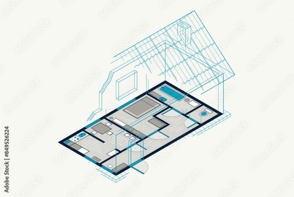 House floorplan drawing with pencil, residential home building ...