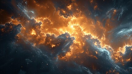 Wall Mural - A colorful space scene with orange and blue clouds