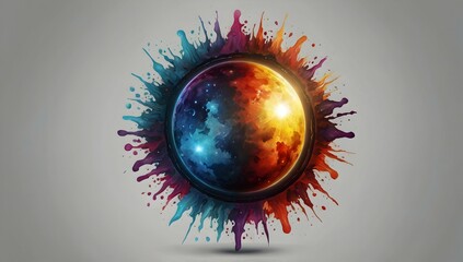 Wall Mural - Sticker, artwork of a Neo-traditional t-shirt with a majestic autism eclipse in digital painting style. Beautiful autism eclipse using colorful fantasy on a white background. Highly detailed, clean, v