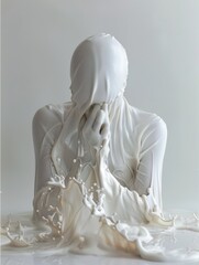 Wall Mural - A woman is covered in white paint and is in the middle of a splash of milk