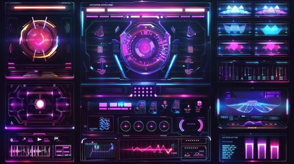 Poster - Technology digital cyber control display hologram elements abstract panel HUD interface Background AI generated image