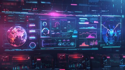 Technology digital cyber control display hologram elements abstract panel HUD interface Background AI generated image