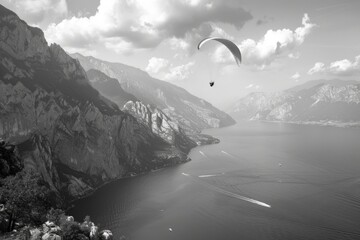 Paraglider over lake