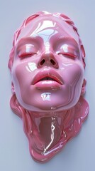 Wall Mural - A woman's face is painted in pink and is surrounded by a white background
