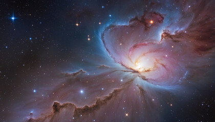 Close-up view of a glowing nebula inside the cosmic universe