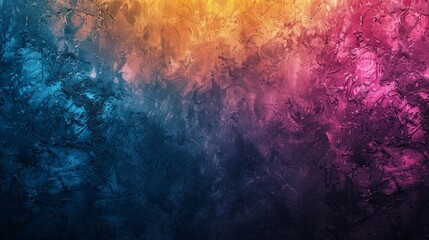 A vibrant gradient background with transitions from blue to pink and yellow, set against a dark, grainy texture. 