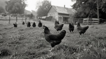 Poster - Chickens on Grass Field