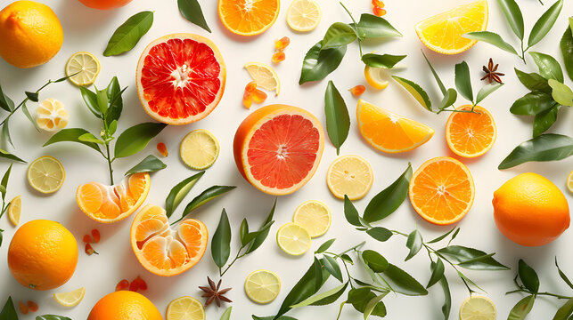 a colorful assortment of citrus fruits, including oranges, lemons, and limes