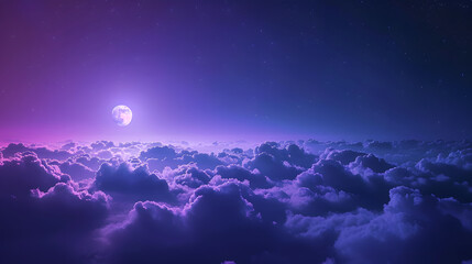 Wall Mural - A purple sky with a large moon and stars
