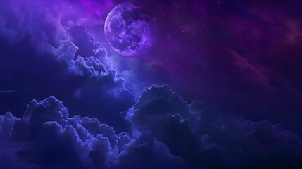 Wall Mural - A purple sky with a large moon and stars