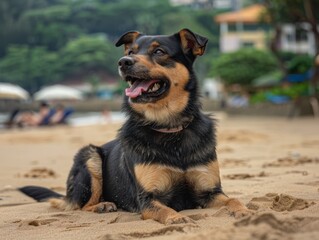 Wall Mural - A beautiful animal dog on a beach, sunny day, daylight