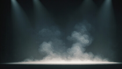 Enigmatic black background illuminated by surreal spotlight and mystical haze