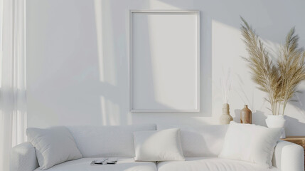 Wall Mural - Minimalist Living Room Interior with Blank Canvas