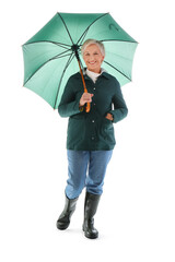 Poster - Beautiful mature woman with umbrella isolated on white background