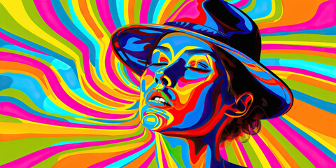 Wall Mural - Art (Pop Art): A figure with a pop art piece, symbolizing the vibrant and colorful art movement of the 1960s