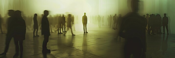 Fototapete - A solitary figure stands in a crowded room, their silhouette stark against the blurry background of indistinct people. Generative AI
