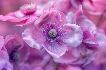 Canvas Print - Macro shot of vibrant pink anemone flowers, a stunning natural abstract backdrop and potential wallpaper best-seller