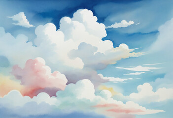 Canvas Print - whimsical watercolor sky: a dreamy, abstract background of fluffy white clouds