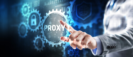 Sticker - proxy server. internet cyber security network concept on virtual screen