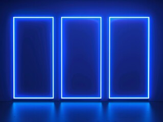 Wall Mural - Abstract, modern neon light frames in a dark room, perfect for a futuristic wallpaper or background, likely to be a best-seller