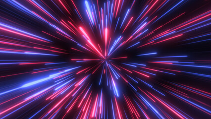 Wall Mural - through space, starfield. abstract particles, neon rays background.