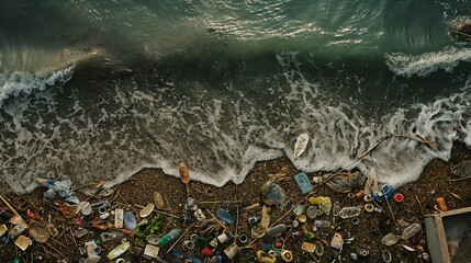 a wave throws garbage onto the shore