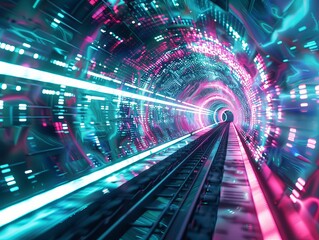 Wall Mural - This abstract tunnel bathed in neon lights makes an energetic wallpaper or background, aiming to be a best-seller