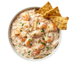 Wall Mural - A Bowl of Shrimp Seafood Dip with Crackers Isolated on a Transparent Background 