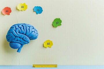 Poster - Abstract brain models with AI elements, representing artificial intelligence, neural networks, and cognitive science in a modern conceptual design.