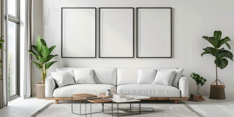 white blank frame in a nice minimal light interior living room