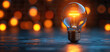 © Krungpol - Glowing light bulb on a dark background with bokeh lights, symbolizing innovation, creativity, and inspiration. Ideal for business concepts.