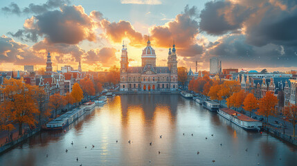 Wall Mural - Capture the grandeur of Amsterdam, Netherlands created with Generative AI technology