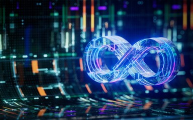 devops software development operations infinity symbol. web development concept in isometric design.