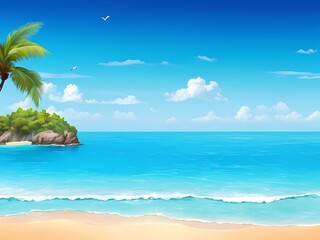Wall Mural - background of sea and beach landscape with palm trees and a small boat