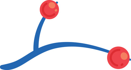 Red molecule structure illustration two red spheres connected blue lines. Abstract colorful representation chemical bond components showing simplified atom model. Sciencerelated graphic design