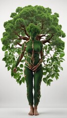 Human development and growth of personality and character in development as a medical icon of health as a tree with branches and green leaves in the shape of a persons anatomical body on white.s
