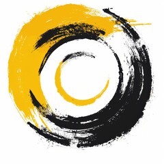 Wall Mural - The Enso zen ink brush style symbol set is an abstract black and yellow paint brushstroke circle.