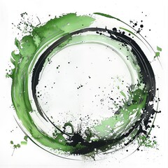 Wall Mural - Circle with green paint brushstrokes. Set of Enso zen ink brush symbols