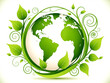 © Janos - Vector Earth with green leaves and swirls on a white background