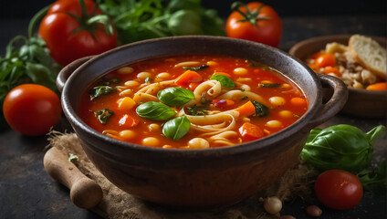 Wall Mural - Minestrone soup, traditional Italian food, rustic style healthy