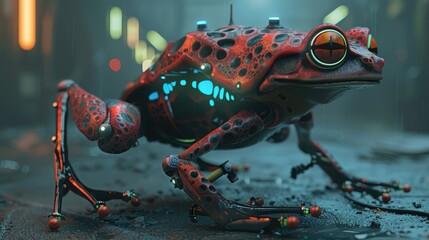 Wall Mural - Animal Evolution Amphibian Cybernetic Frog Robot. AI generated.