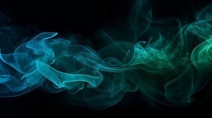 Abstract backdrop Cloud of green and blue smoke on a black isolated background. soft mystery horror design, spooky background texture concept.