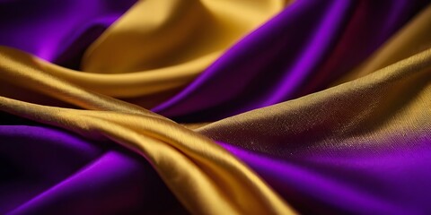 Abstract silk fabric background with wave bright gold and purple mixed silk fabric