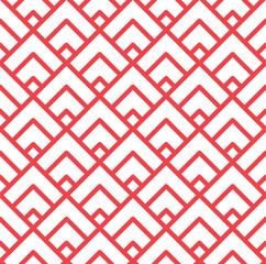 Geometric red diamond lattice pattern overlapping lines isolated white background vector modern graphic design bold shapes symmetrical repetition versatile continuous structure suitable backgrounds