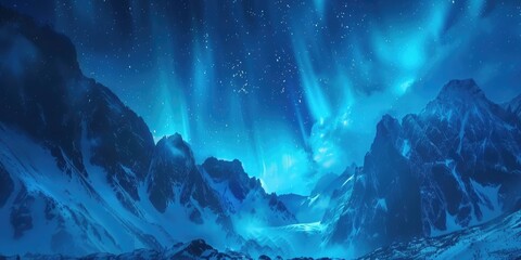 aurora lights over snowy mountains